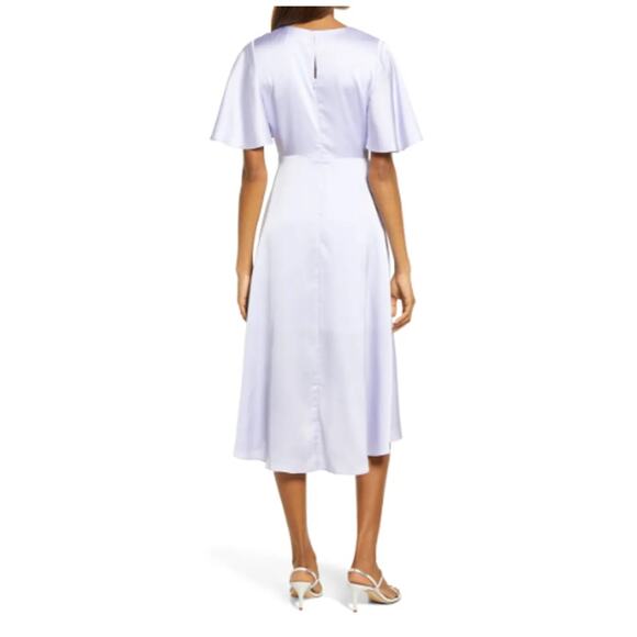 Floret Flutter Sleeve Satin Midi Dress Lavender Purple Size S - Picture 2 of 6